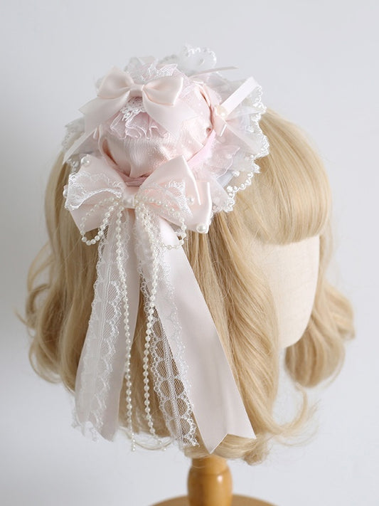 Exquisite Lace Hat Bead Mini Decorations Chain With Orange-Pink Lolita Bowknot