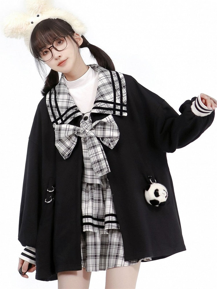 Black Detachable Coat with Placket Plush Open Toy Panda