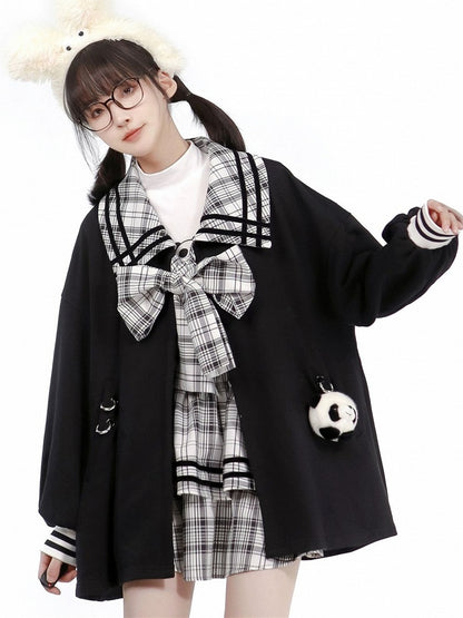 Black Detachable Coat with Placket Plush Open Toy Panda