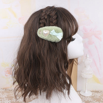 Kei Options Color Heart 5 Plush Rhinestone Hairclips Bow Jirai