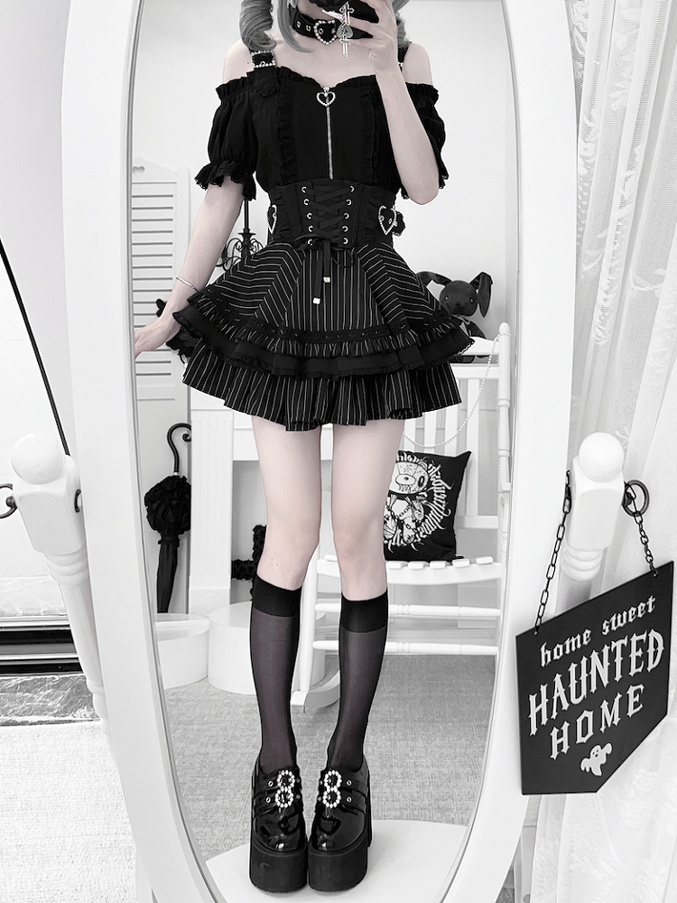 ショートスタイル チョーカー フリースリーブ トップ付き ジライケイ オフショルダー ネックライン ランドマイン ブラック