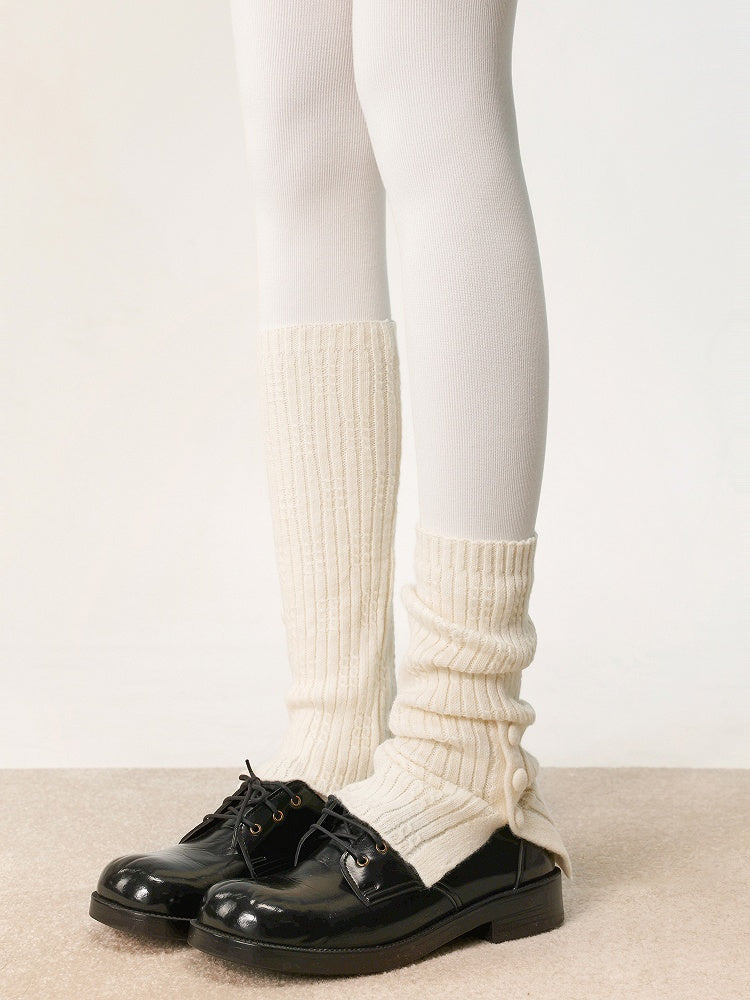 Striped Design Leg Black/Creamy Vertical with Warmers Pattern 35CM/48CM White/Gray Button