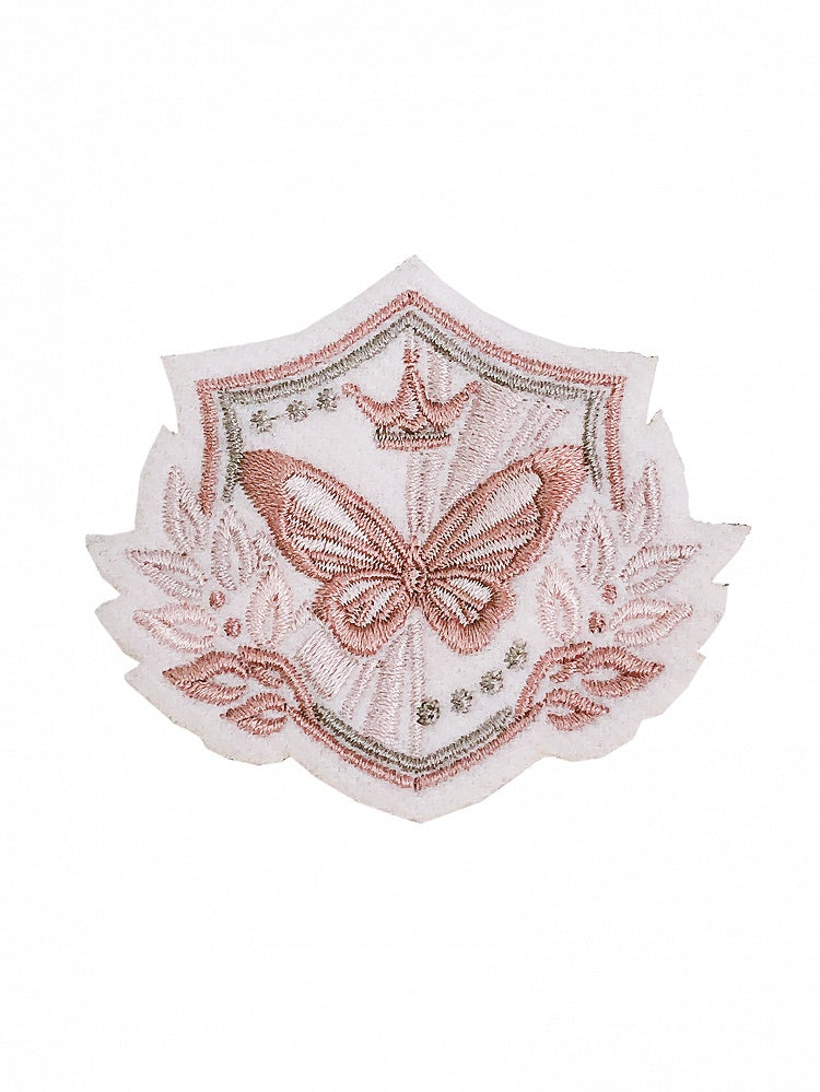 Butterfly Badge White Embroidery Pink