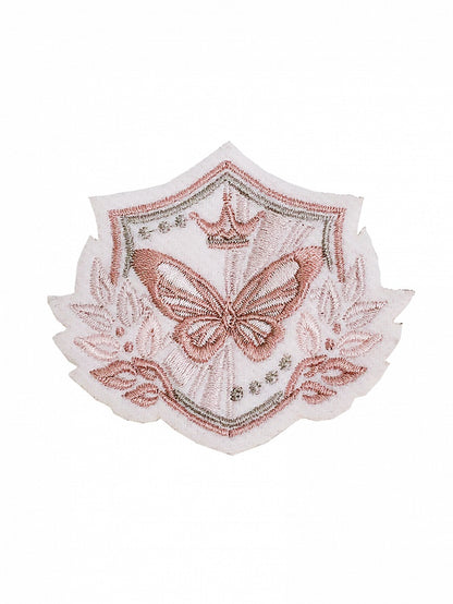 Butterfly Badge White Embroidery Pink