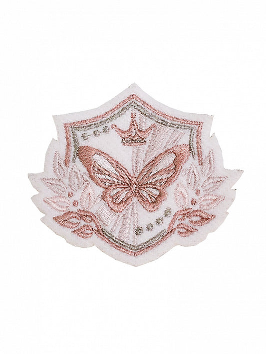 Butterfly Badge White Embroidery Pink