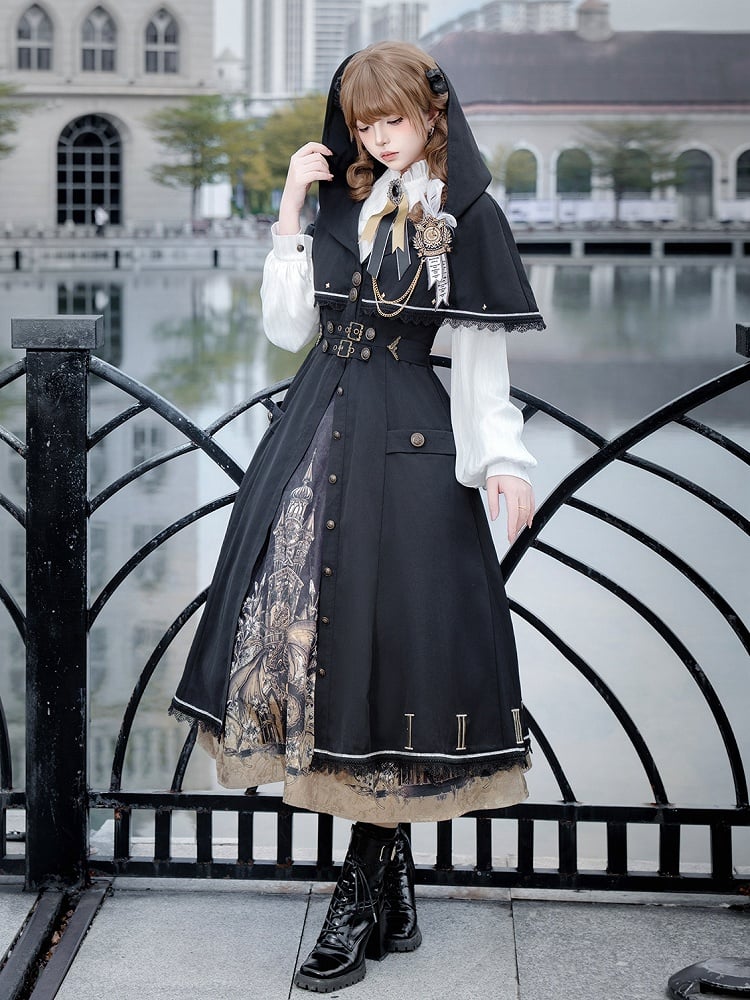 Lolita Skirt Dark Fashion Academia Print Coat Dragon Cape White Gothic Blouse Hooded +