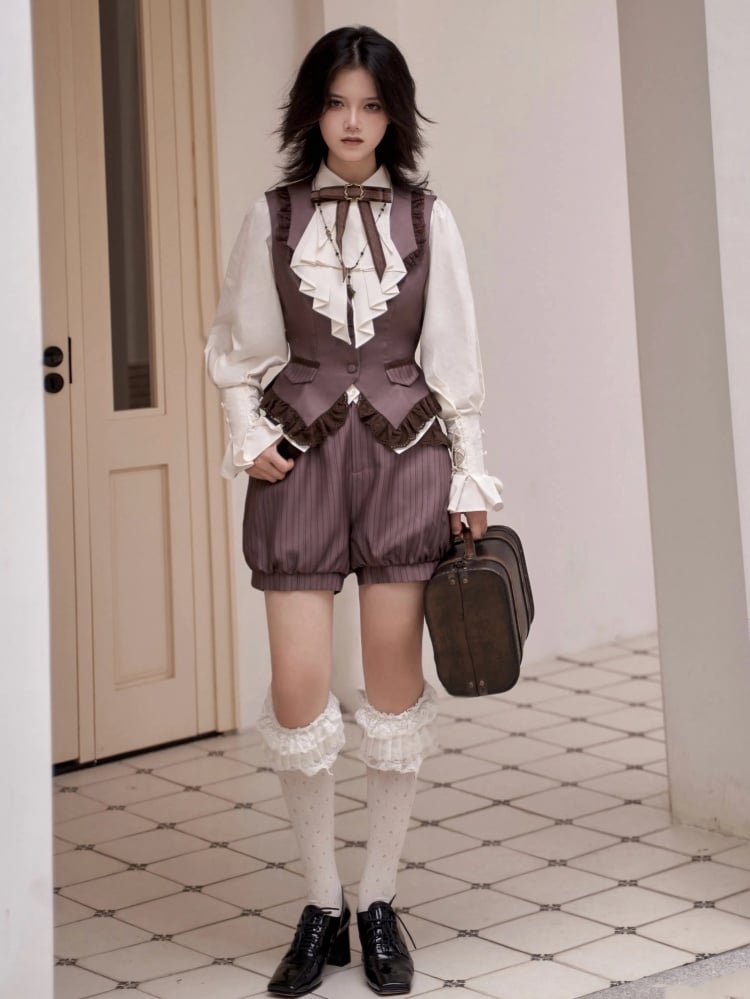Brown Ouji Lolita Detective Set with Waistcoat and Bloomer Shorts