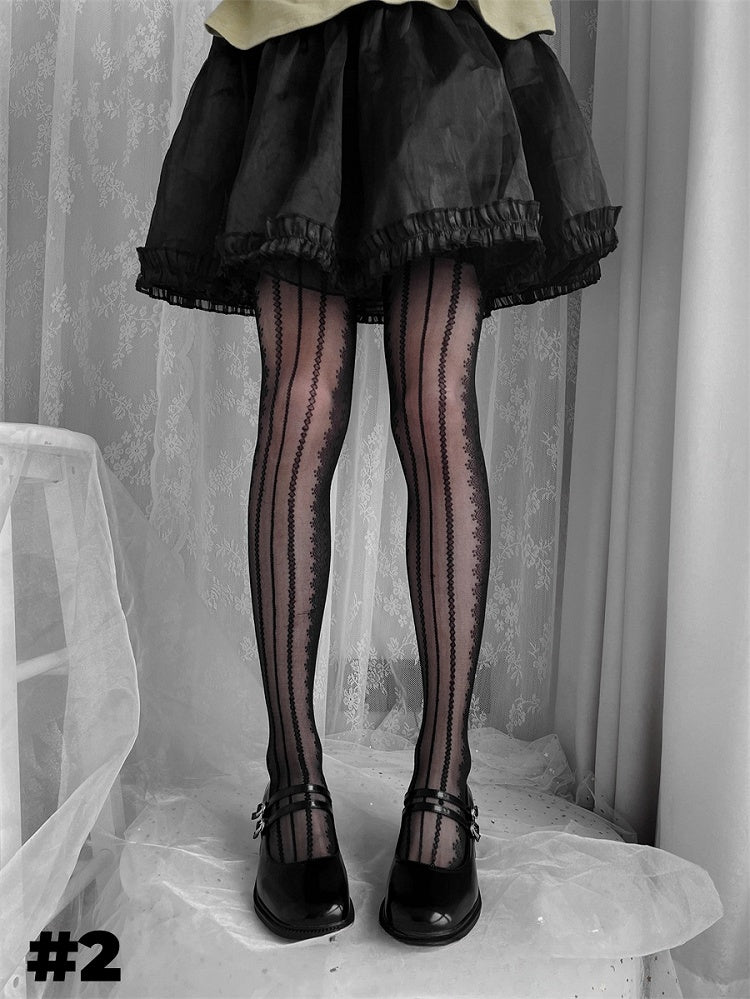 6 Optionen Halbtransparente Lolita-Strumpfhose mit Print
