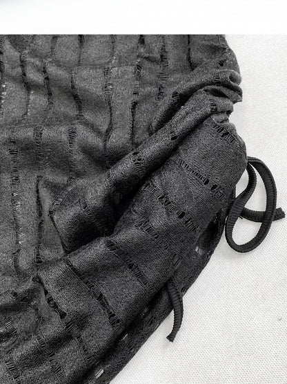 Cutout Sleeves Detail + Top Asymmetrical Hem Long Black Scarf