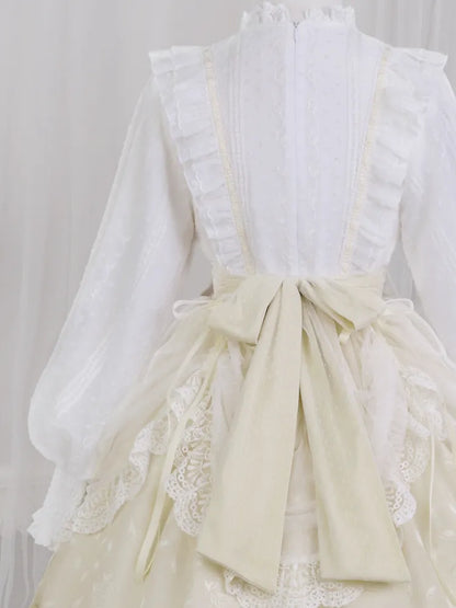 白と黄色のチューリップ刺繍アップリケボディスワンピース