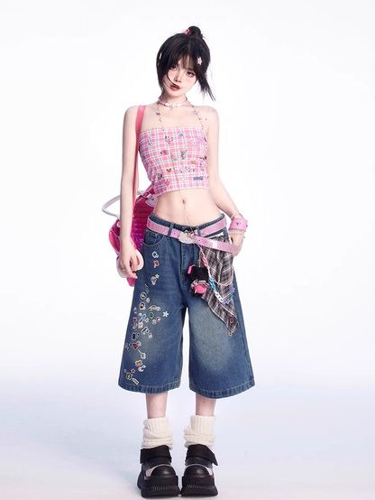 Cartoon Sticker Vintage Print Schwarz/Blau