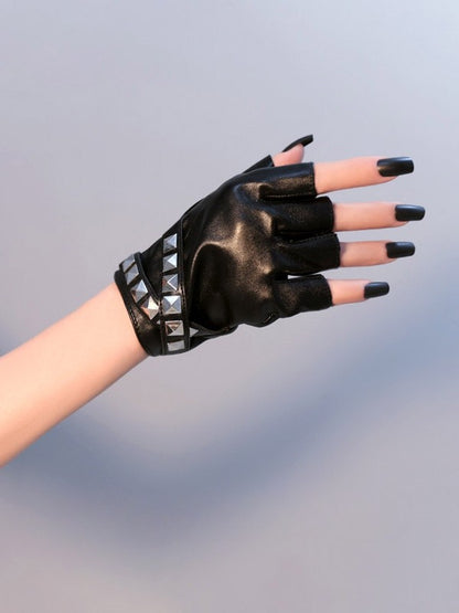 Steampunk Nieten Schwarz/Weiß Fingerhandschuhe