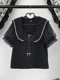 Black Jirai Kei Sailor Collar Blouse with Choker Set - Virtual Paradise