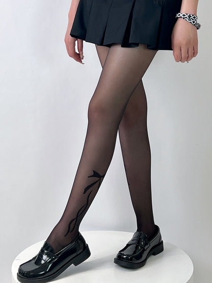 Bowknot Tights Y2K Black Print