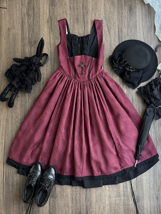 with Red Lolita Gothic Embroidery Waist Drawstring Dress Basque JSK Cross