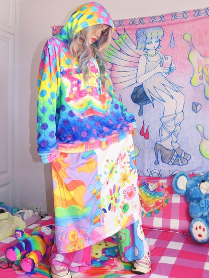 Polka-Dot Buntes Flanell Y2K Muster Hoodie Print Stern