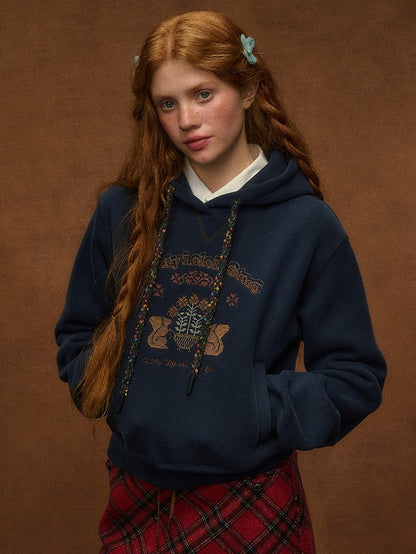 Squirrel Hoodie - Embroidery Blue with Navy Vintage Preppy Style