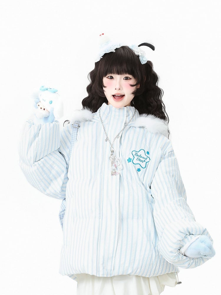 in Embroidery Winter Daily Kawaii Pink/Blue Jacket with Star