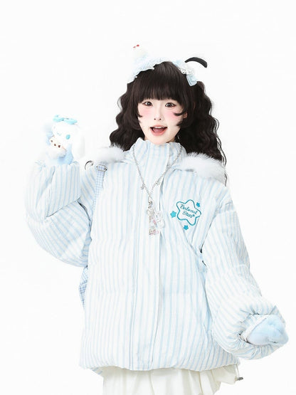 in Embroidery Winter Daily Kawaii Pink/Blue Jacket with Star