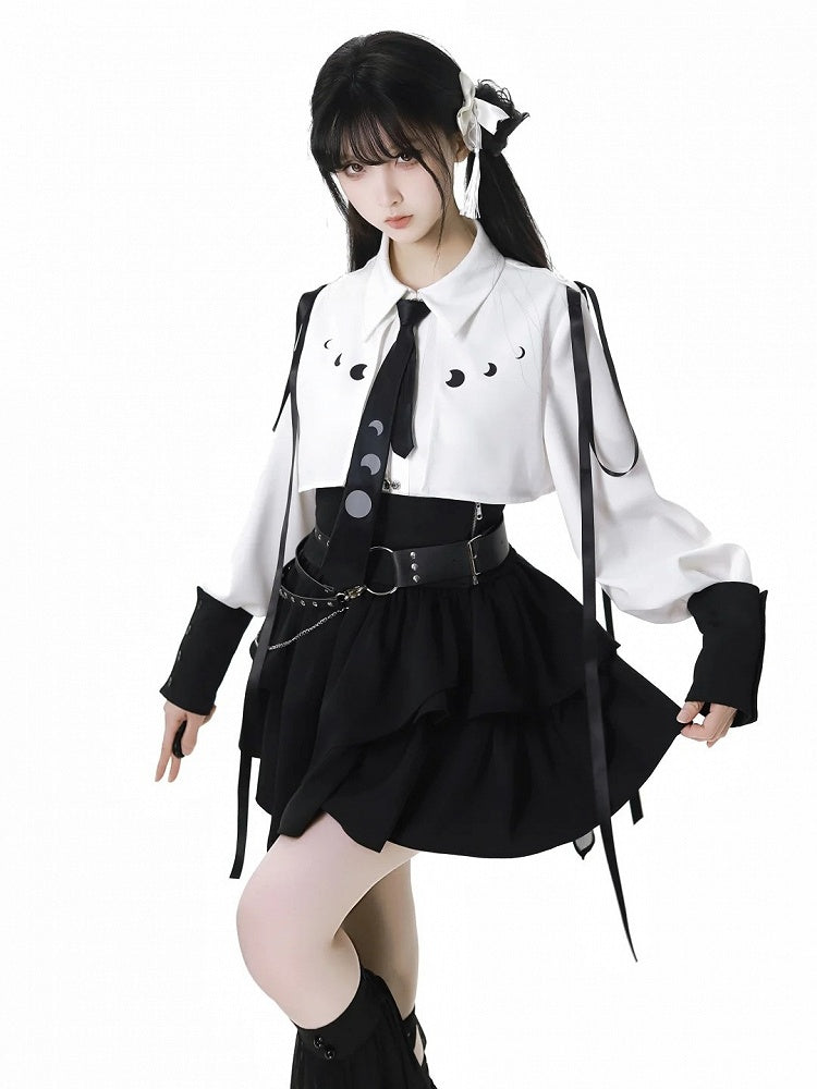 Print Wine Red/White A With Moon Tie Ribbon Shirt