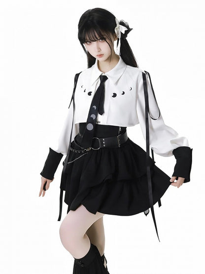 Print Wine Red/White A With Moon Tie Ribbon Shirt