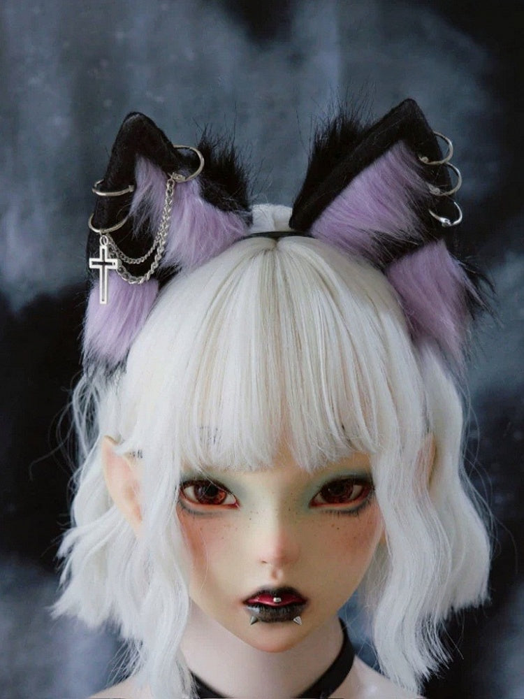 Black & Purple Gothic Wolf Ear KC with Cross Decoration - Strange Sugar