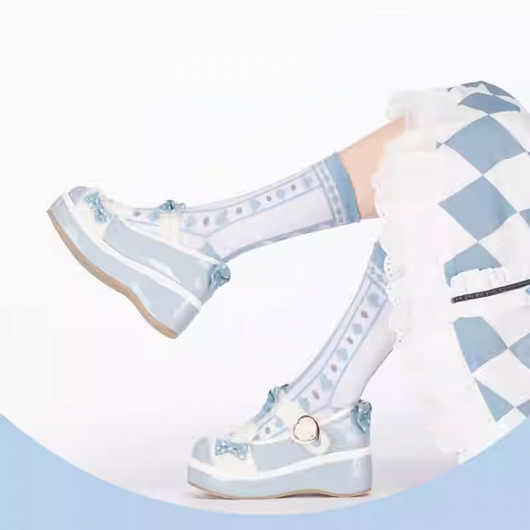 Alice in Wonderland Vibes Blue Ruffled Cuff Calf Socks