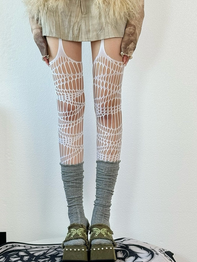 Hosenträger Schwarz/Weiß/Braun/Grau/Rot Y2K Cut-out Design Strümpfe