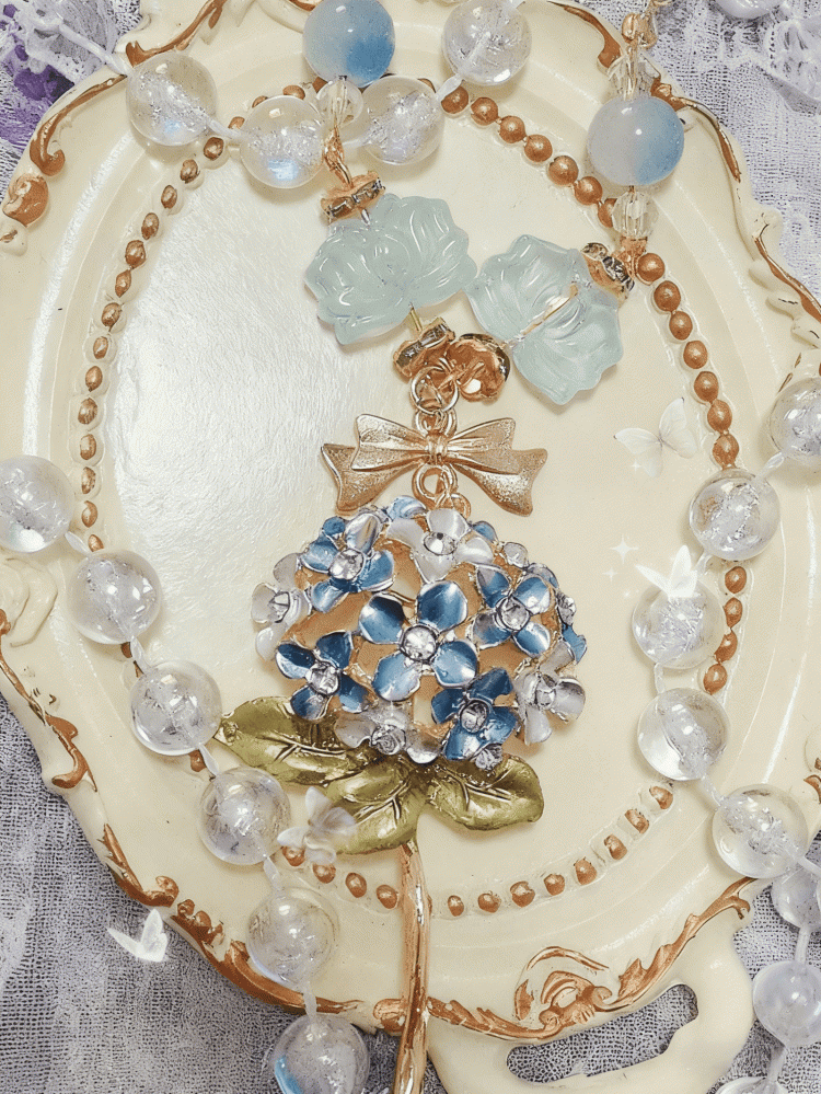 Lolita Necklace Color Options 4 Beaded Hydrangea Pendant Bouquet