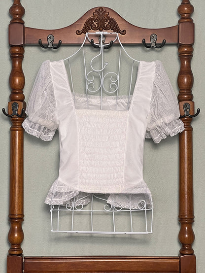 ホワイトスクエアネック半袖ブラウス