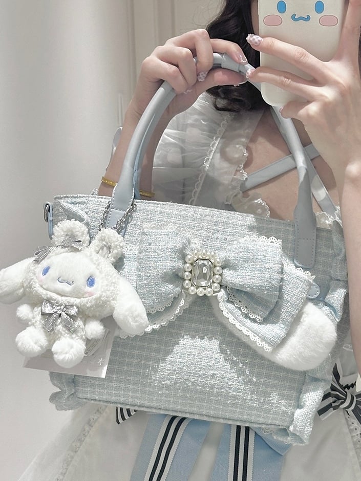 Ear Bow 3 to Wear: Lolita Bunny – Decor Accent Crossbody Ways Bag Plush Blue