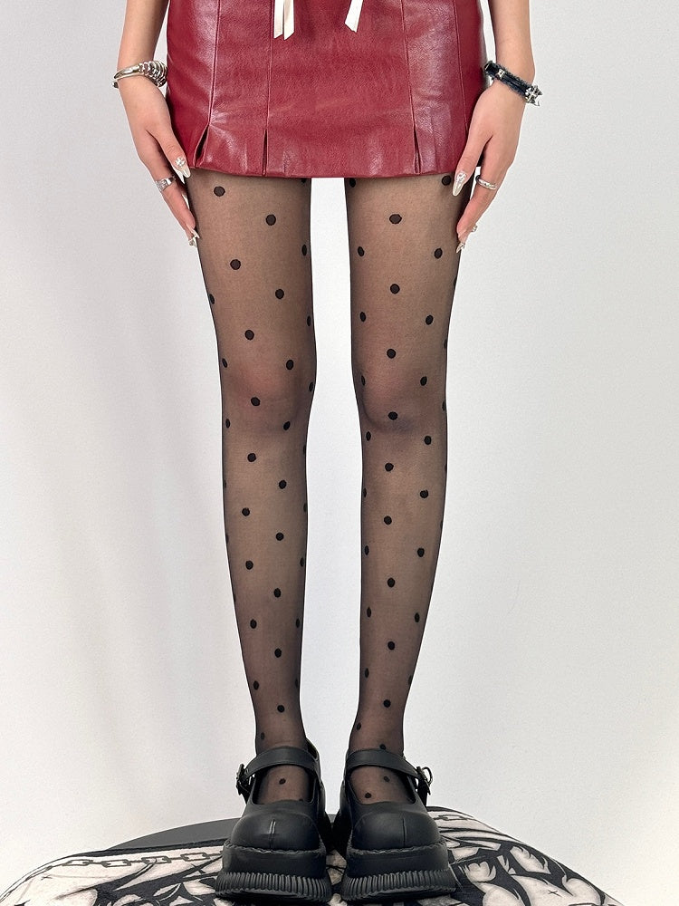 Polka-dot Pattern Tights Black/White