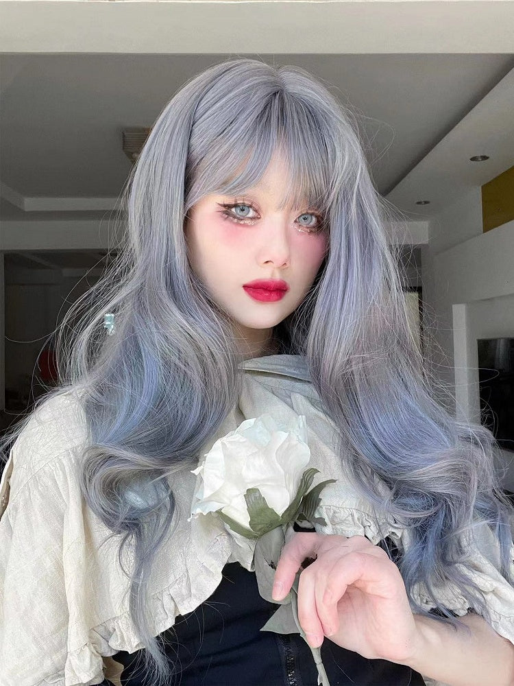 65cm オンブレエアウェーブウィッグ グレーバングス ブルー