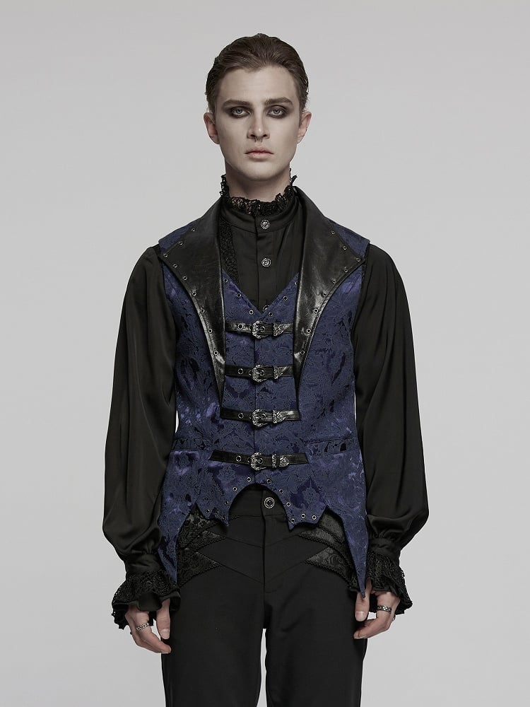 Black Blue Men's Gothic Jacquard Lapel Vest