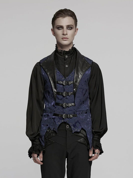 Men's Jacquard Black Blue Gothic Lapel Vest