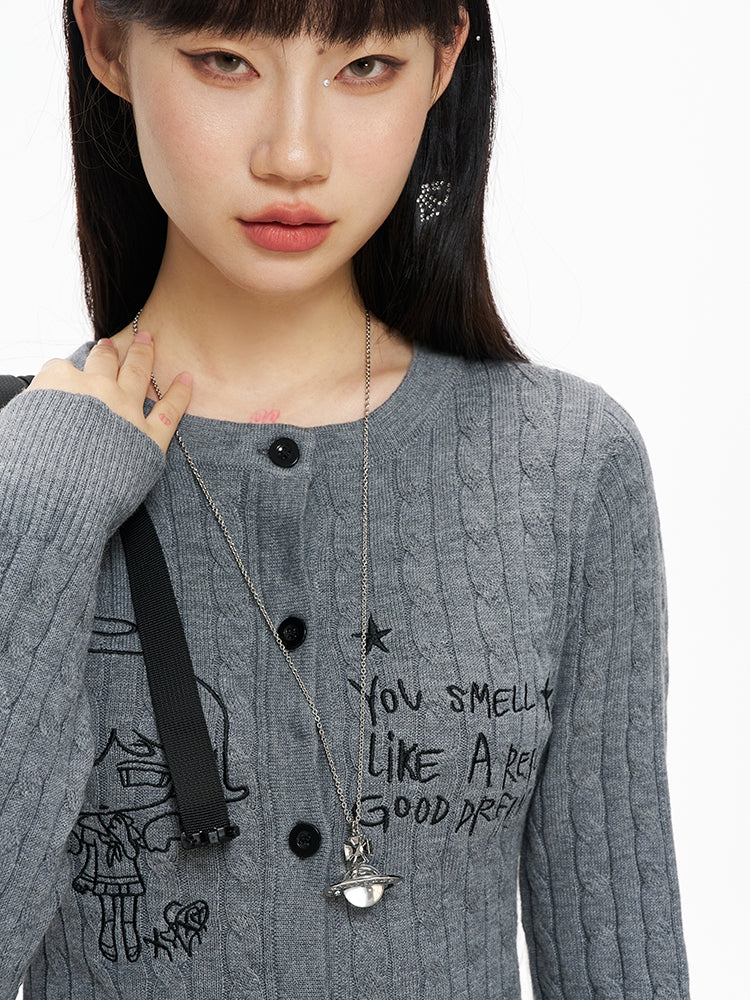Grauer Manga Girl Slim-Fit Cardigan