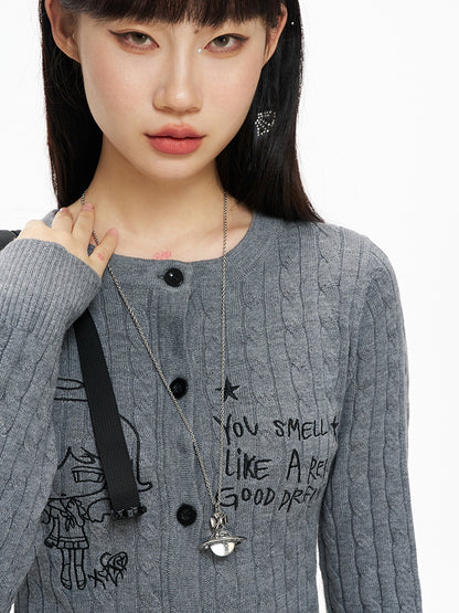Grauer Manga Girl Slim-Fit Cardigan