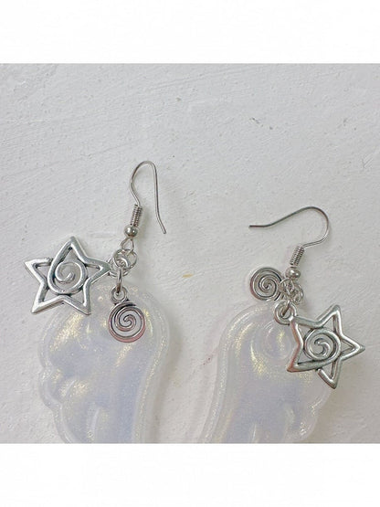 White Wing Earrings with Star Decoration - OJOJ