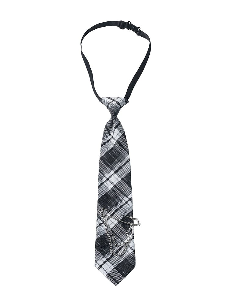 Plaid Tie with Safety Pin Chain - PINK SAVIOR