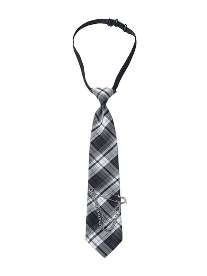 Plaid Tie with Safety Pin Chain - PINK SAVIOR