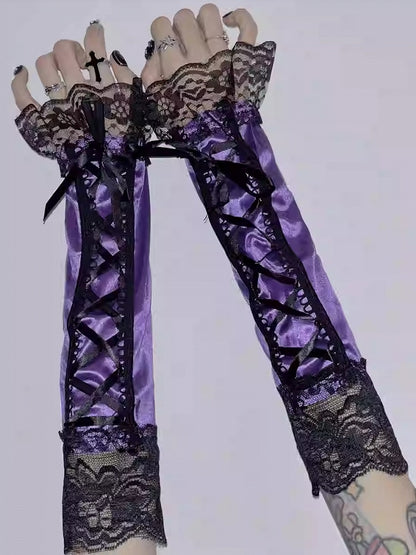 Spitze Y2K Ärmel Schnürbesatz Pink/Schwarz/Lila/Rot Glamouröses Detail