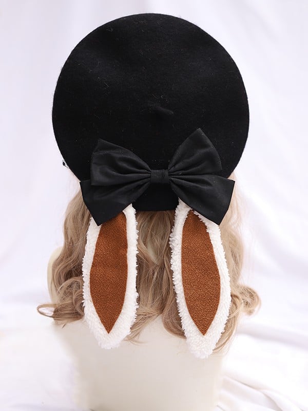 Detachable Options White Beret Bunny 6 With Sweet Ear Lolita Color Bow