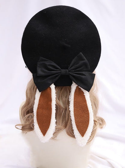 Detachable Options White Beret Bunny 6 With Sweet Ear Lolita Color Bow
