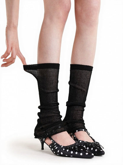 Ribbed Semi-sheer Ruffle Leg Warmers - ModaSwings
