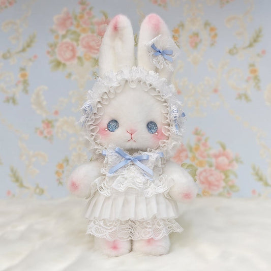 White Bag Bunny Bowknot Standing-eared Accents Convertible Strap with Blue