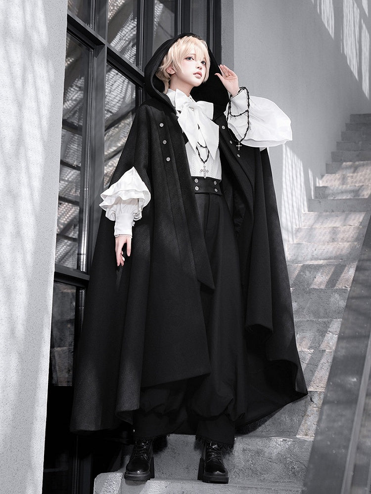 Black Ouji Lolita Cloak with Buckle Strap Closure - Princess Chronicles