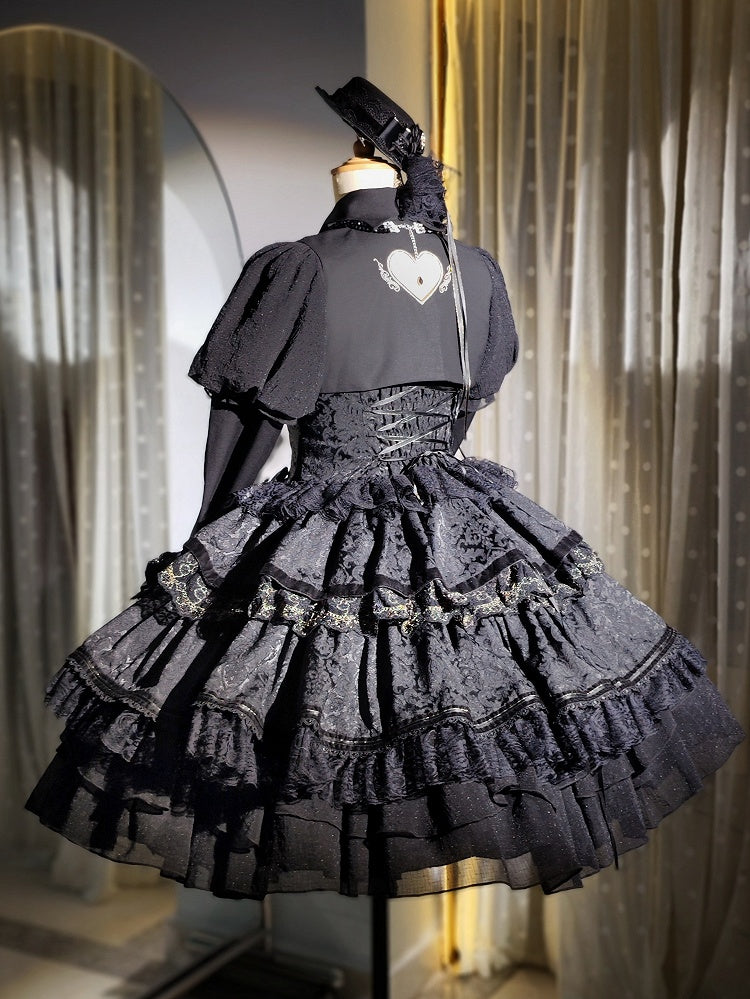 Kuro Lolita Natural Waist Princess Corset Jumper Skirt in Black, Size S - Golden Koi Forest
