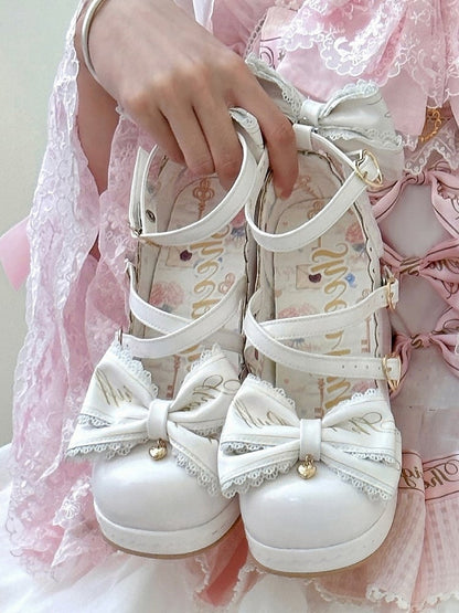 Block Heels Schnallen Hohe Schleife Abnehmbare Crisscross Design Weiß Top Herz bei