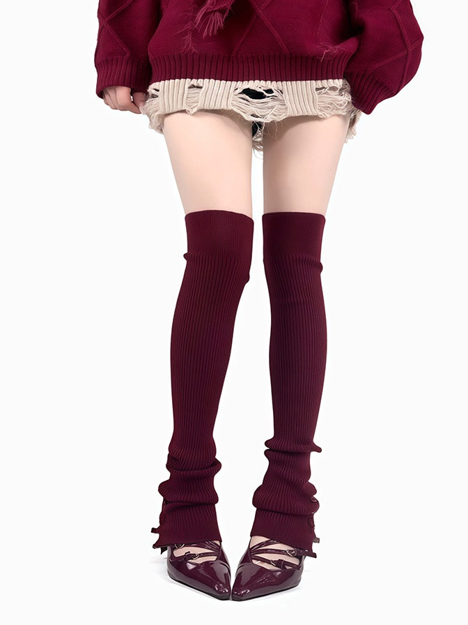 オフホワイト/グレー/ワインレッド/ブラック ボタンニット レッグウォーマー