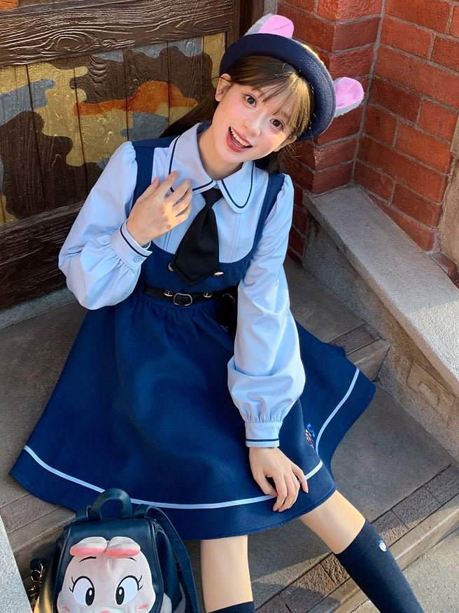Zootopia Judy Navy Blue Fake Two-piece Preppy Style Dress with Free Waist Bag
